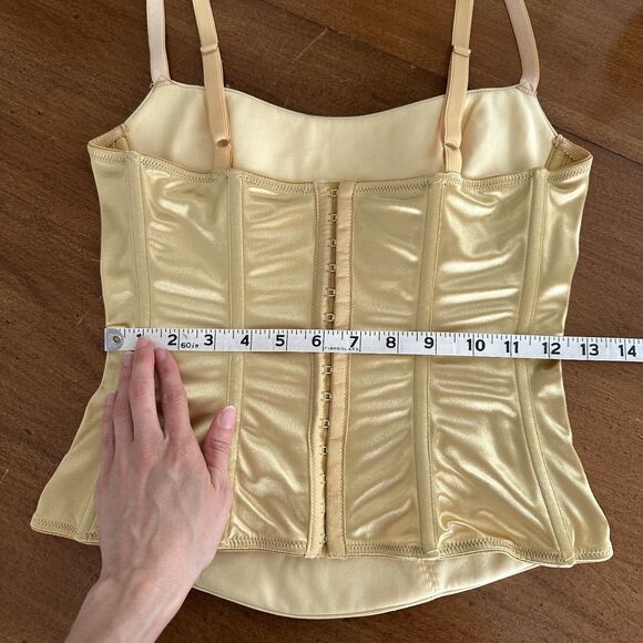 On Gossamer Gold Satin Corset Cami Top M Lingerie Diamond Quilted Cupped PinUp - Picture 7 of 16